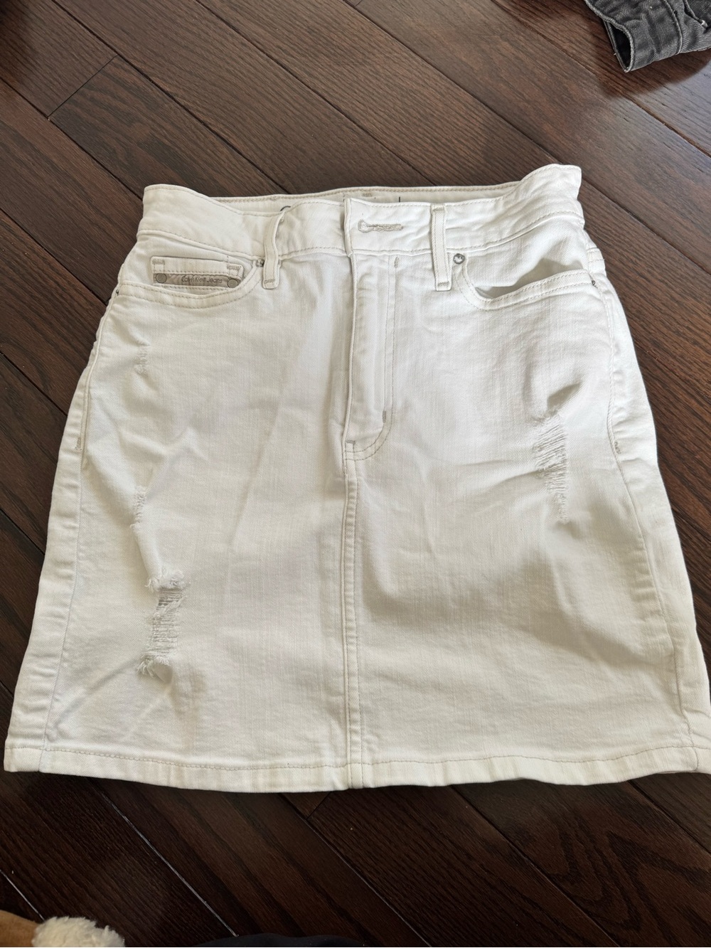 Calvin Klein Jeans White Distressed Denim Mini Skirt